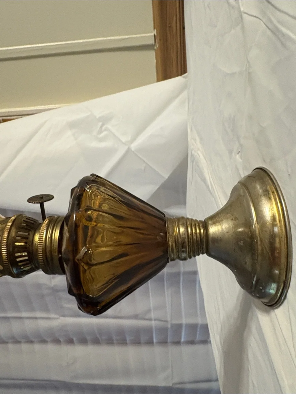 Vintage Amber Glass Vintage-Style Oil Lamp Home Accent 10”